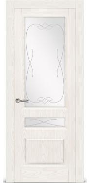 Межкомнатная дверь Ситидорс Малахит-2 Белый ясень Со стеклом